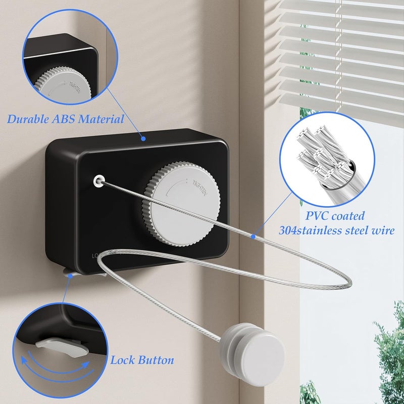 Danpoo Retractable Clothesline Heavy Duty- Anti-Sag Wall Mounted Indoor/Outdoor Clothes Drying Line with Stainless Steel Rope & Pulley System - Image 3